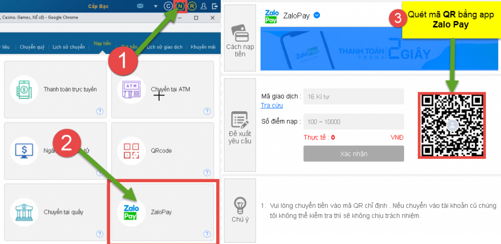 nạp tiền bằng Zalopay